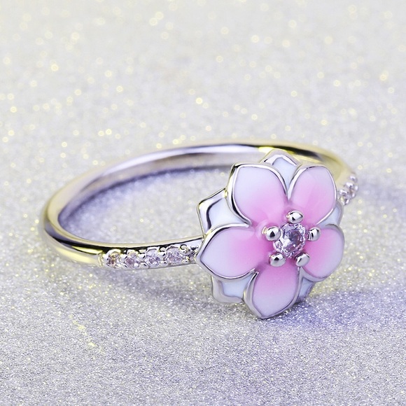 Pink Cherry Blossom Enamel Ring - Picture 3 of 5